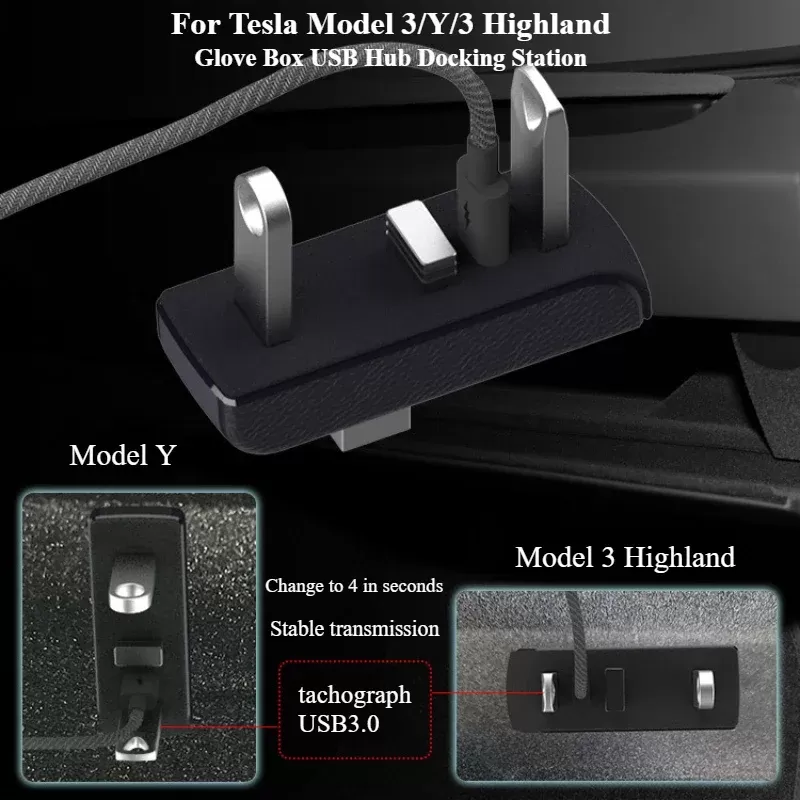 תחנת עגינה לרכב טסלה מודל 3/Y עם USB - תמונה 2